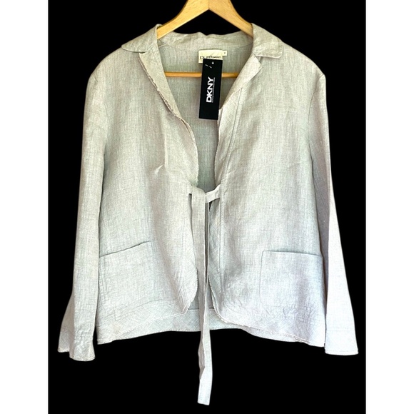 DKNY Pure Linen Blazer Front Tie Closure Color Oatmeal Size 10 NWT - Picture 7 of 7